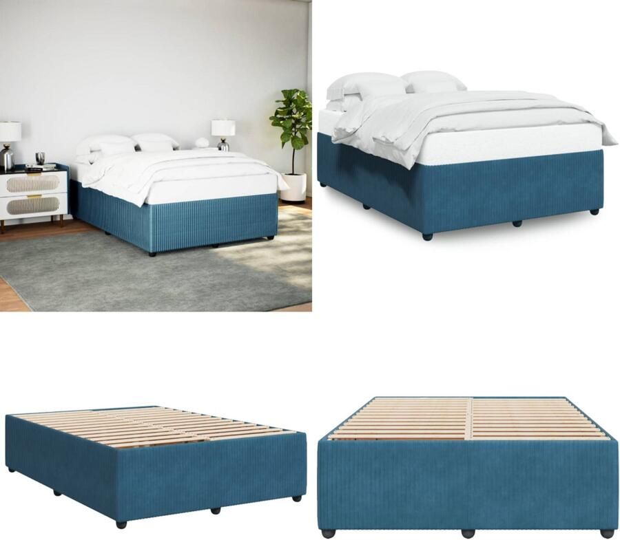 VidaXL Bedframe fluweel blauw 140x190 cm Bedframe Bed Bedbodem