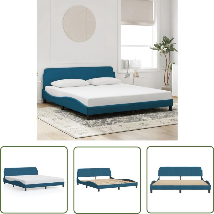 VidaXL Bedframe Fluweel Blauw 180x200 cm Luxe Bed Frame Blauwe Bedbank Velvet Bed Tweepersoons Bed King Size Bed