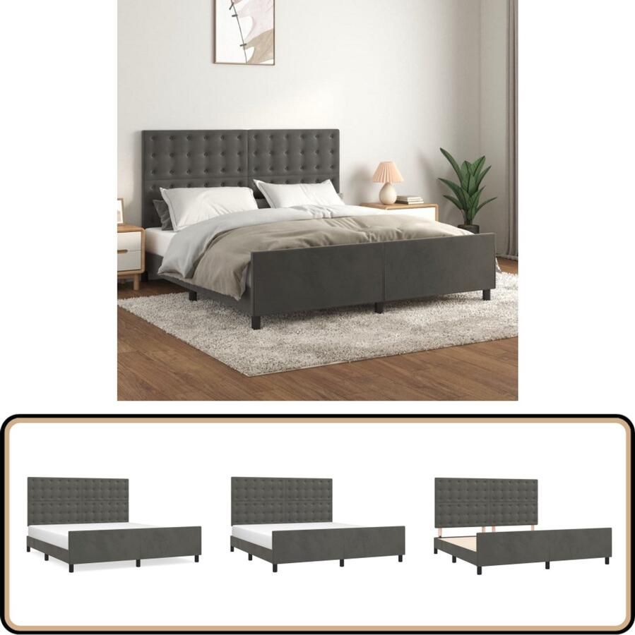 VidaXL Bedframe Fluweel Donkergrijs 180x200 cm Donker Grijs Bed Frame Velvet Bed Frame Verstelbaar Hoofdeinde Bed Boxspring Bed Tweepersoons Bed King Size Bed