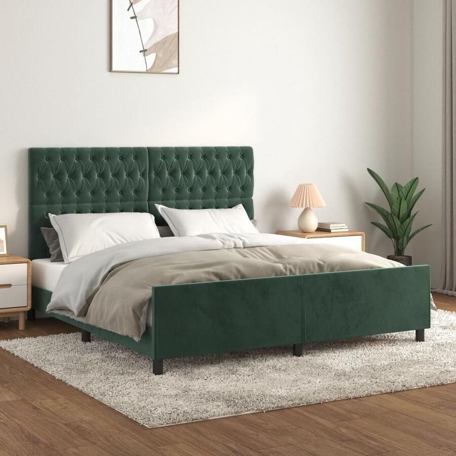 VidaXL Bedframe Fluweel Donkergroen 180x200 cm Bed Frame Donkere Kleuren Fluweel Bed Tweepersoons Bed Boxspring Bed Hoofdeinde Bed Adjustable Bedhead - Foto 2