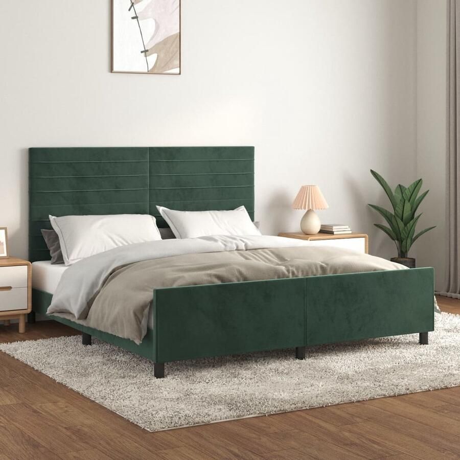 VidaXL Bedframe Fluweel Donkergroen 180x200 cm Bed Frame Fluweel Bed Donkere Kleuren Bed Tweepersoons Bed Boxspring Bed Hoofdbord Adjustable Headboard - Foto 2