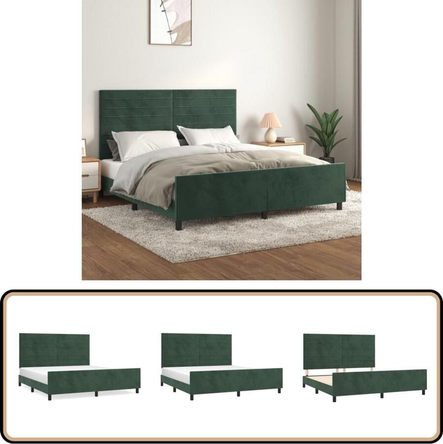VidaXL Bedframe Fluweel Donkergroen 180x200 cm Bed Frame Fluweel Bed Donkere Kleuren Bed Tweepersoons Bed Boxspring Bed Hoofdbord Adjustable Headboard