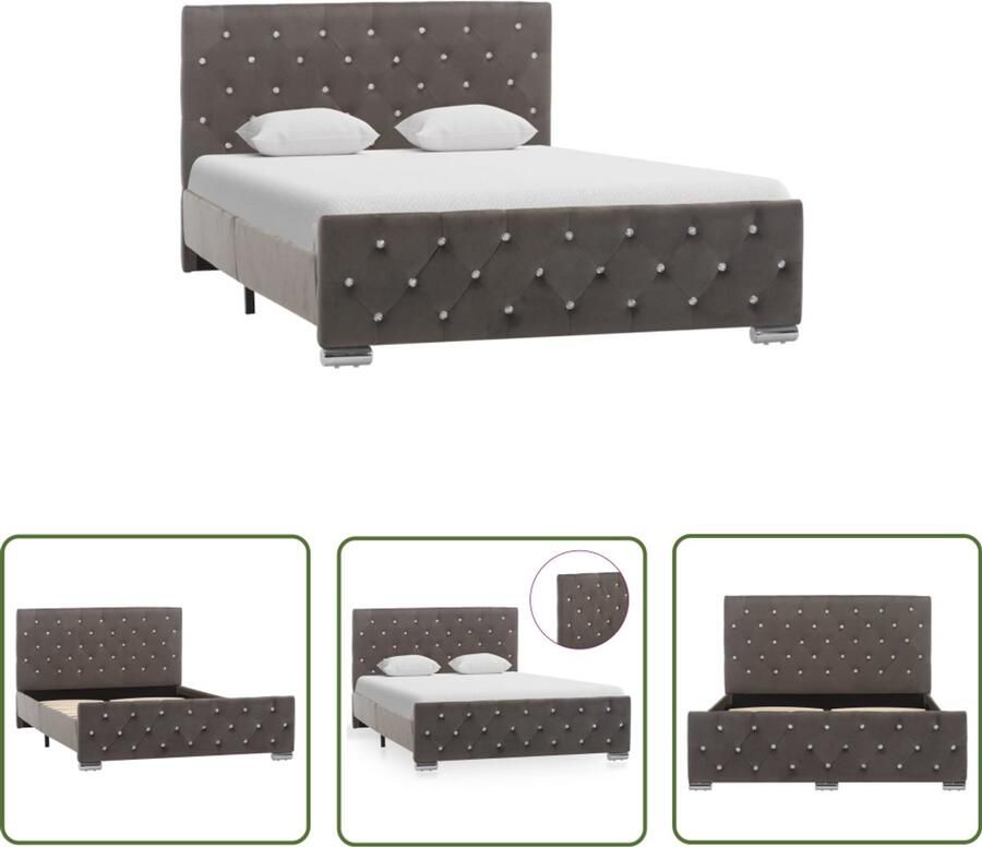 VidaXL Bedframe Fluweel Grijs 120x200 cm Klassieke Bedframe Houten Bedframe Stoffen Bedframe Tweepersoons Bed Grijs Bedframe 120x200 King Size Bedframe Slaapcomfort Modern Bedframe Luxe Bedframe