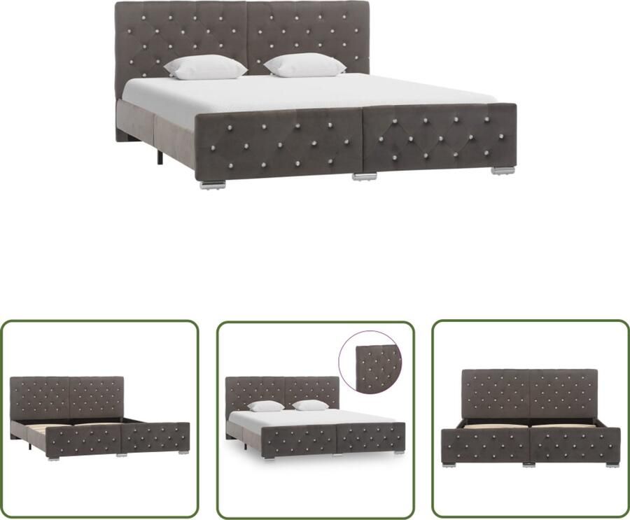 VidaXL Bedframe Fluweel Grijs 160x200 cm Bed Frame Tweepersoons Bed Houten Bed Stalen Bed Grijze Bed Luxe Bed Velvet Bed Comfortabel Bed Slaapcomfort