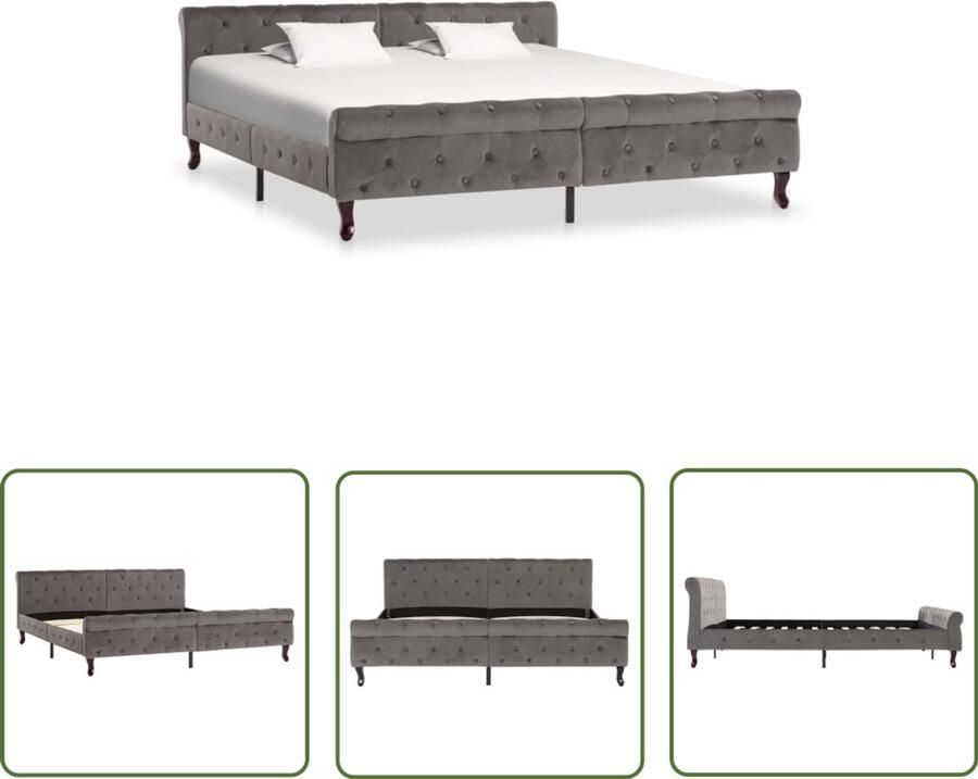 VidaXL Bedframe Fluweel Grijs 180x200 cm Klassieke Bedframe Fluweel Bed Grijze Bed Tweepersoon Bed Boxspring Bed Hoofdbord Bed Houten Bed Modern Bed Minimalistisch Bed