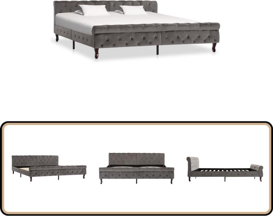 VidaXL Bedframe Fluweel Grijs 200x200 cm Luxe Design Klassieke Bed Frame Tweepersoons Bed Fluweel Bed Grijze Bed Slaapkamer Meubels