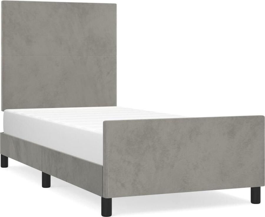 VidaXL Bedframe 90x190 cm Lichtgrijs Fluweel Bed Frame Slaapcomfort Tweepersoonsbed Boxspring Hoofdeinde Velvet Grijs Bed Bedroom Furniture - Foto 2