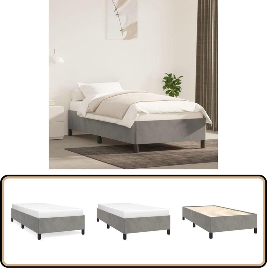 VidaXL Bedframe Fluweel Lichtgrijs 100x200 cm Slaapcomfort Tweepersoons Bed Frame Velvet Bed Grijs Bed Luxe Bed Houten Bed