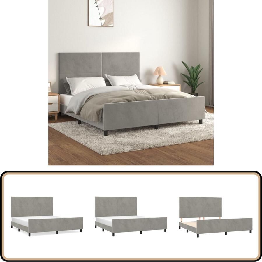 VidaXL Bedframe Fluweel Lichtgrijs 180x200 cm Bed Frame Boxspring Tweepersoons Bed King Size Bed Hoofdeinde Adjustable Headboard Velvet Bed Grijs Bed Multifunctioneel Bed