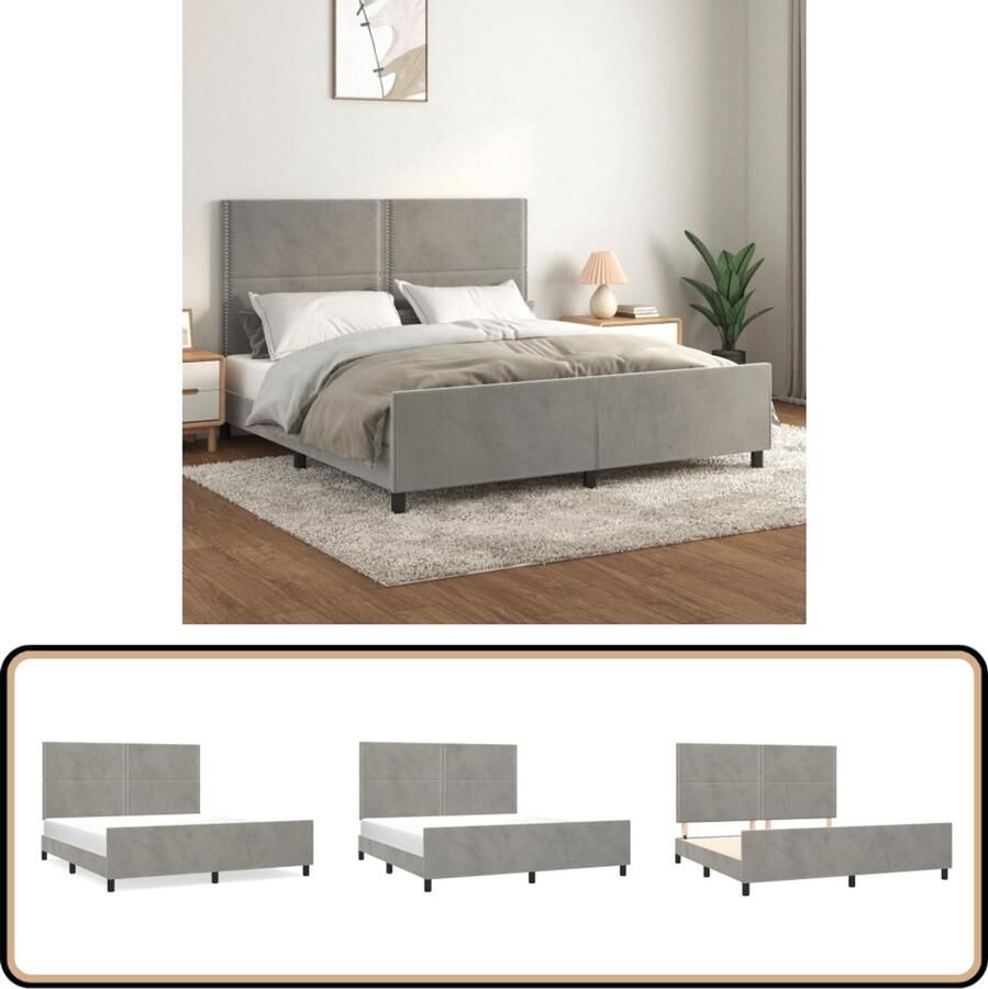VidaXL Bedframe Fluweel Lichtgrijs 180x200 cm Comfortabel Bed Frame Slaapcomfort Luxe Bed Velvet Bed Adjustable Headboard