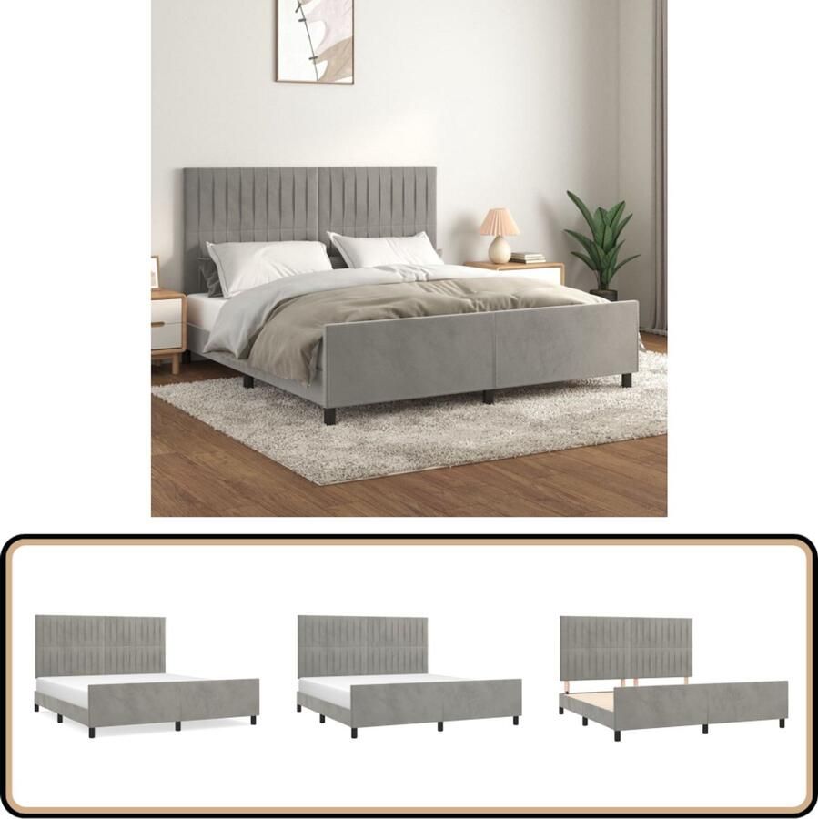 VidaXL Bedframe Fluweel Lichtgrijs 180x200 cm Fluweel Bed Frame Verstelbaar Bed Frame Hoofdeinde Bed Boxspring Bed Tweepersoons Bed
