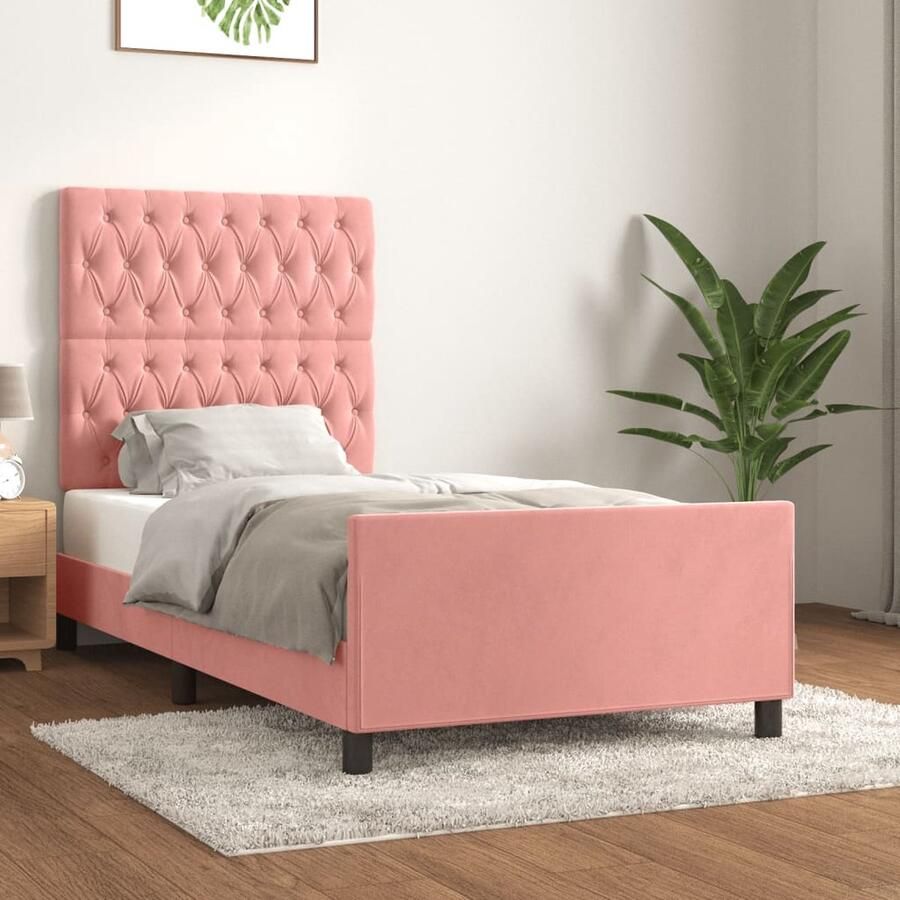 VidaXL Bedframe Fluweel Roze 100x200 cm Bed Frame Hoofdboard Velvet Bed Rooskleurig Bed Tweepersoonsbed Boxspring Bed Luxe Bed Comfort Bed - Foto 2