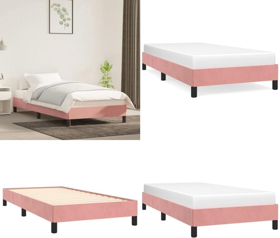 VidaXL Bedframe fluweel roze 100x200 cm Bedframe Bedframes Bed Ledikant