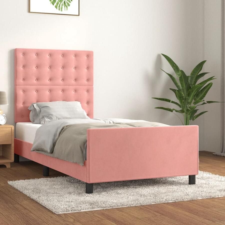 VidaXL Bedframe Fluweel Roze 100x200 cm Bedframe Rozerood Bed Velvet Bed Tweepersoon Bed Slaapcomfort Hoofdbord Stapelbed - Foto 2
