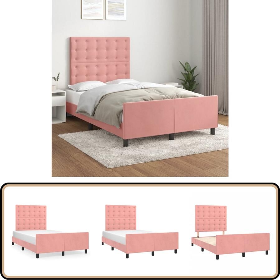 VidaXL Bedframe Fluweel Roze 120x200 cm Bed Frame Tweepersoons Bed Velvet Bed Roos Kleurig Bed Adjustable Bed Head