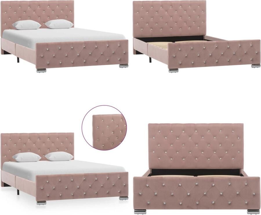 VidaXL Bedframe fluweel roze 120x200 cm Bedframe Bedframes Bed Bedden