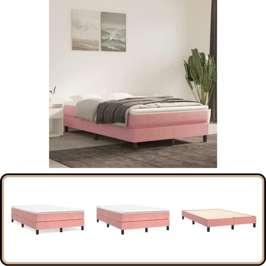 VidaXL Bedframe Fluweel Roze 120x200 cm Boxspring Frame Fluweel Bedframe Roze Bedframe Tweepersoons Bedframe 120x200