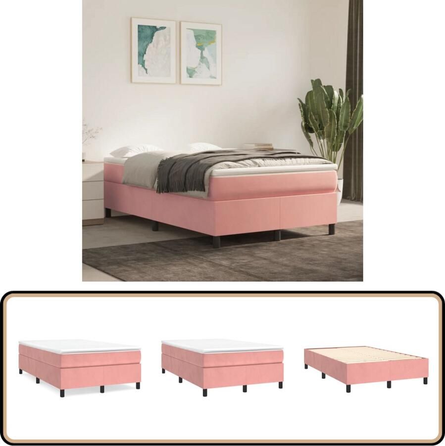VidaXL Bedframe Fluweel Roze 120x200 cm Boxspring Frame Slaapcomfort Velvet Bedframe Rozerood Bed Tweepersoons Bed