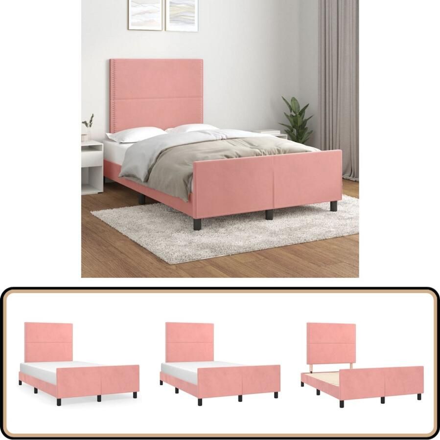 VidaXL Bedframe Fluweel Roze 120x200 cm Comfortabel Bed Frame Rozenkleurig Bed Fluweel Bed Verstelbaar Bed Houten Bed Frame Tweepersoons Bed