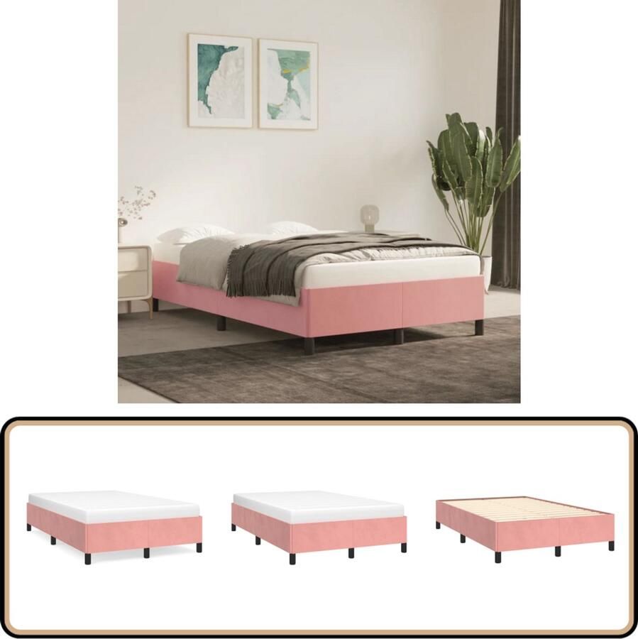 VidaXL Bedframe Fluweel Roze 120x200 cm Fluwelen Bed Frame Rozerood Bed Tweepersoons Bed Slaapcomfort Design Bed Houten Bed Frame Multipex Lattenbodem