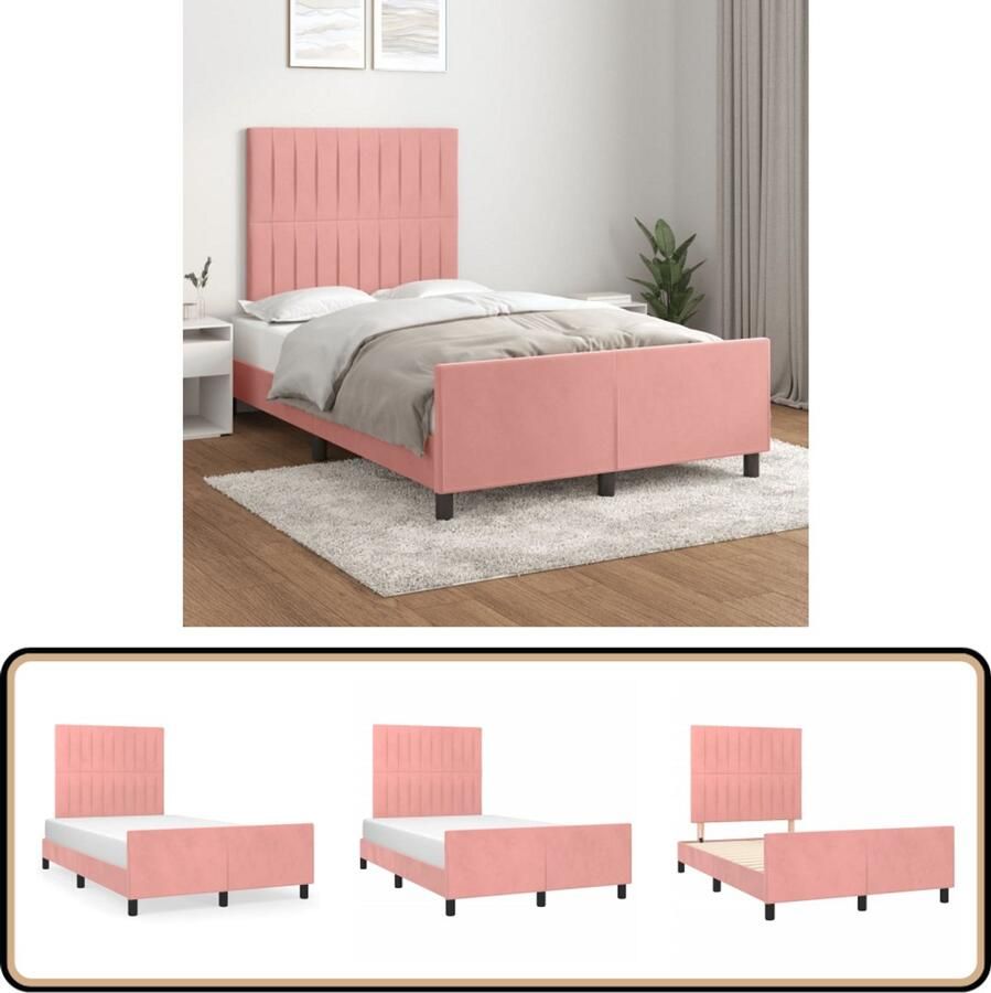 VidaXL Bedframe Fluweel Roze 120x200 cm Incl. Hoofdeinde Bed Frame Velvet Bed Rozenkleurig Bed Tweepersoons Bed Boxspring Bed