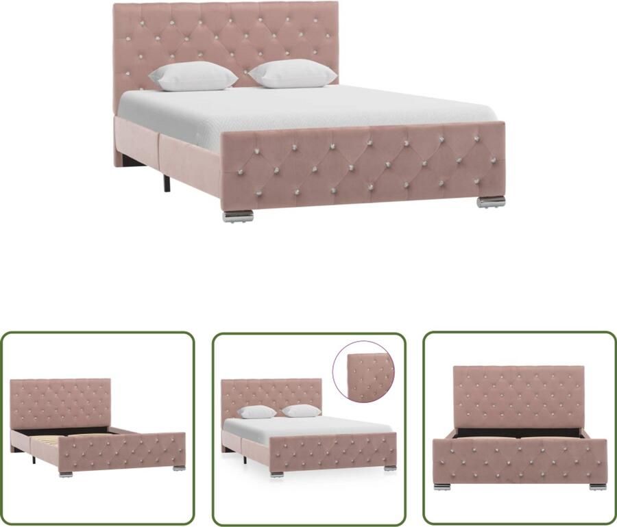 VidaXL Bedframe Fluweel Roze 120x200 cm Klassieke Bed Frame Houten Bed Frame Roos Kleurige Bed Frame Velvet Bed Frame Tweepersoons Bed Frame Slaapkamer Meubels