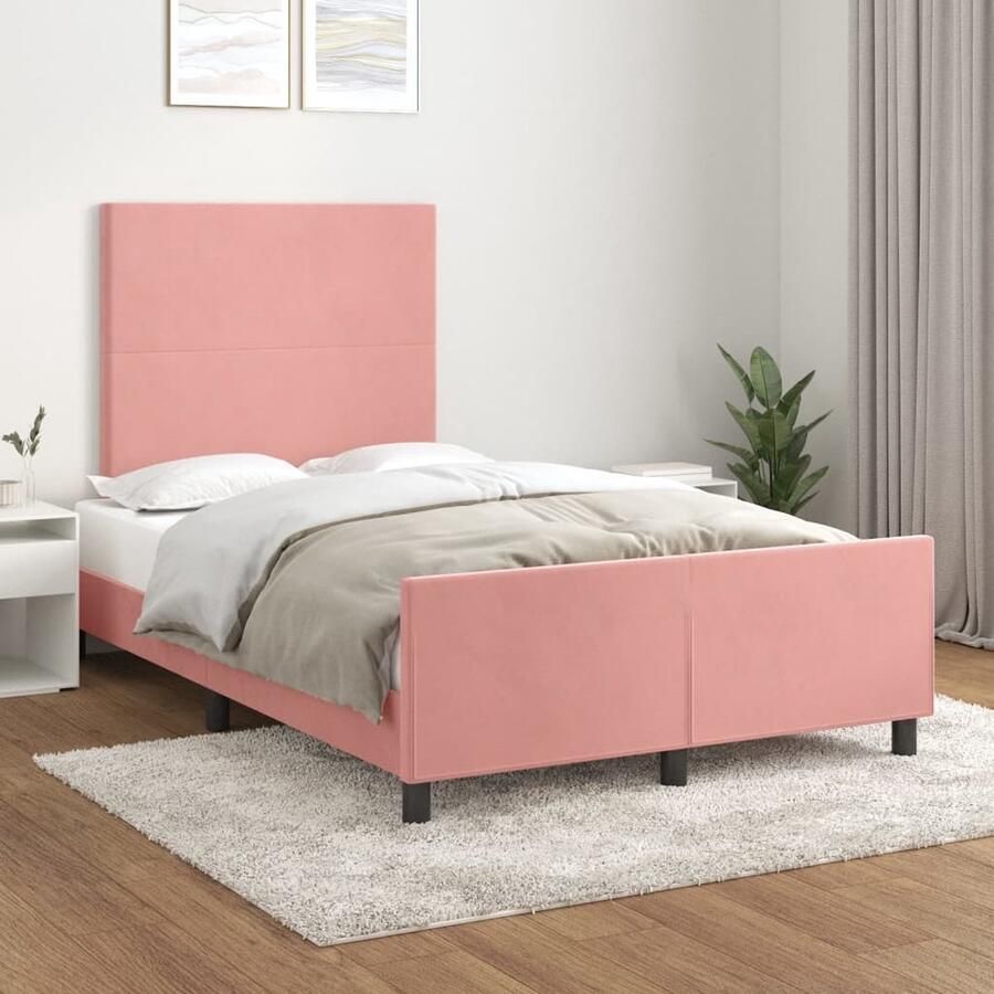 VidaXL Bedframe Fluweel Roze 120x200 cm Roze Bed Frame Velvet Bed Frame Tweepersoons Bed Frame Hoofdboard Bed Adjustable Headboard Multipex Lattenbodems - Foto 2