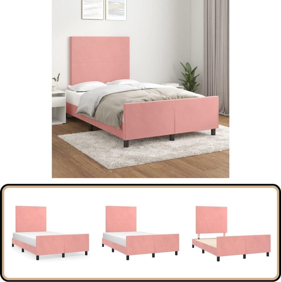 VidaXL Bedframe Fluweel Roze 120x200 cm Roze Bed Frame Velvet Bed Frame Tweepersoons Bed Frame Hoofdboard Bed Adjustable Headboard Multipex Lattenbodems