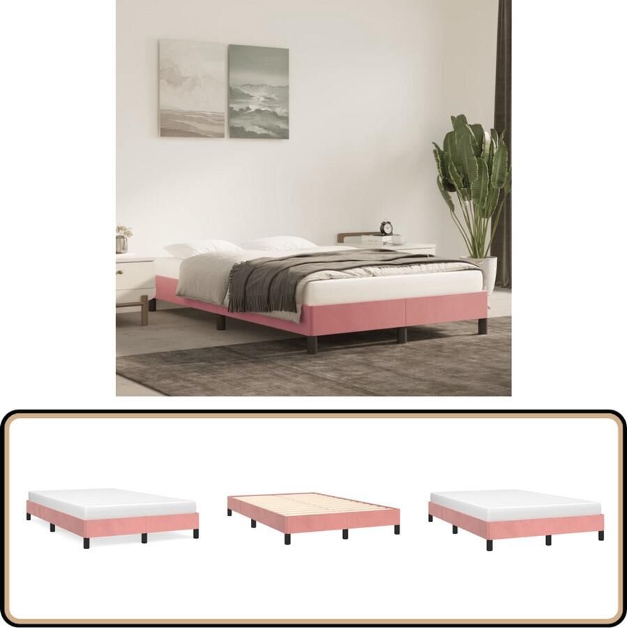 VidaXL Bedframe Fluweel Roze 120x200cm Bed Frame Roze Bed Velvet Bed Tweepersoons Bed Luxe Bed Zonder Matras