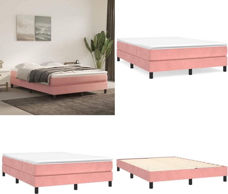 VidaXL Boxspringframe fluweel roze 140x190 cm Boxspring Bed Frame Boxspring Bed Frames Bed Slaapkamer Meubels
