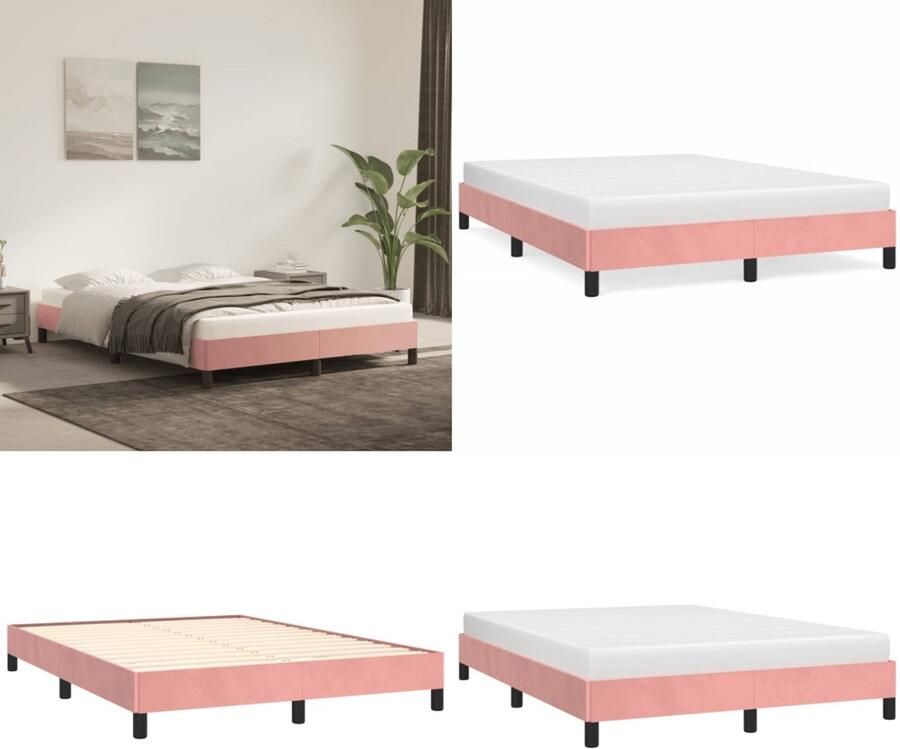 VidaXL Bedframe fluweel roze 140x190 cm Bedframe Bedframes Slaapmeubel Bedbodem