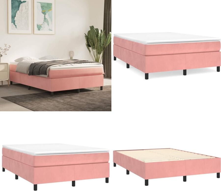 VidaXL Bedframe fluweel roze 140x190 cm Bedframe Bedframes Slaapmeubel Bedbodem