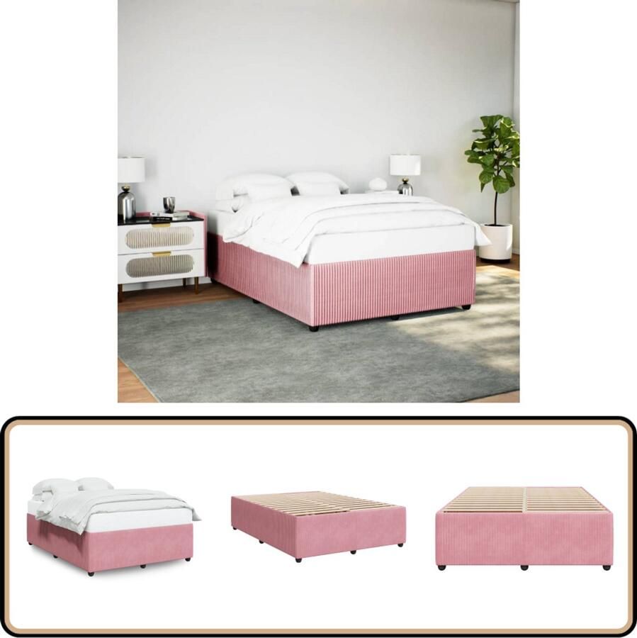VidaXL Bedframe fluweel roze 140x190 cm