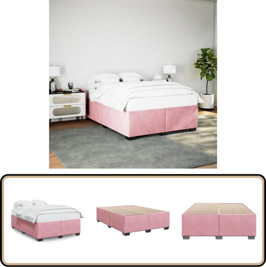 VidaXL Bedframe fluweel roze 140x190 cm
