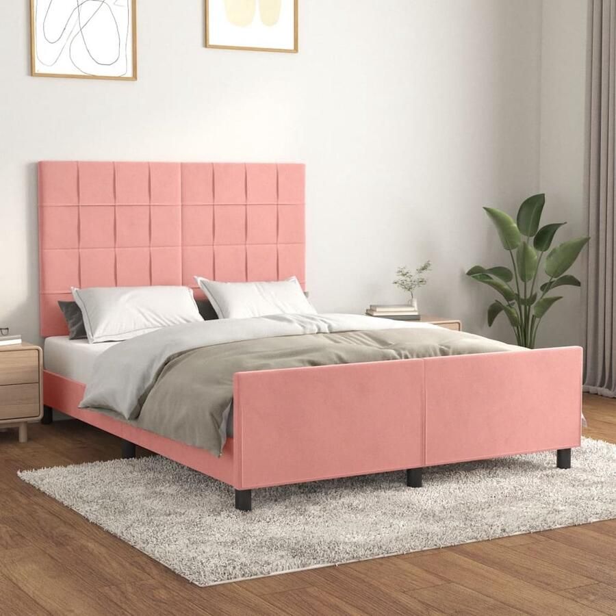 VidaXL Bedframe Fluweel Roze 140x190 cm Roze Bedframe Fluweel Bed Royaal Bed Hoofdeinde Bed Verstelbaar Bed Stabiel Bed Multipex Lattenbodem Comfortabel Bed Slaapkamer Decoratie - Foto 2
