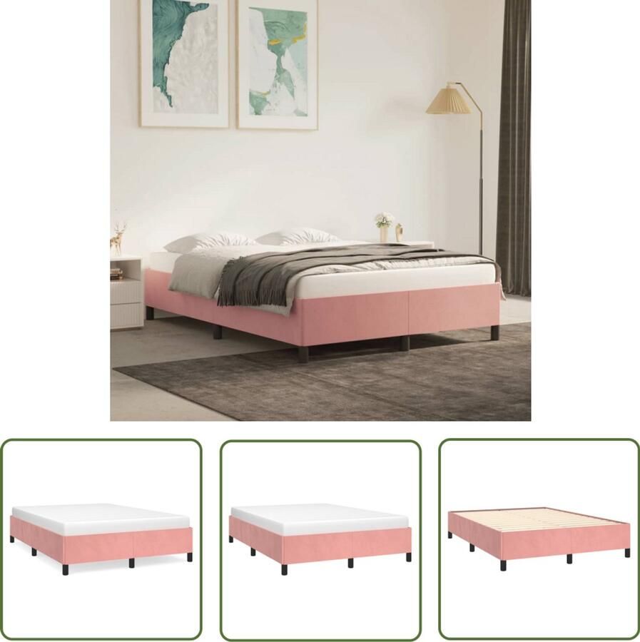 VidaXL Bedframe Fluweel Roze 140x190 cm Slaapkamer Meubilair Bed Frame Velvet Bed Roos Kleurtje Tweepersoon Bed Luxe Bed