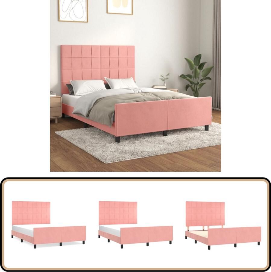 VidaXL Bedframe Fluweel Roze 140x200 cm Bed Frame Tweepersoons Bed Rooskleurig Bed Velvet Bed Houten Bed