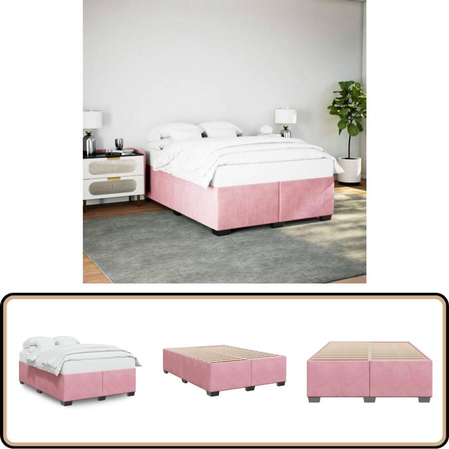 VidaXL Bedframe fluweel roze 140x200 cm