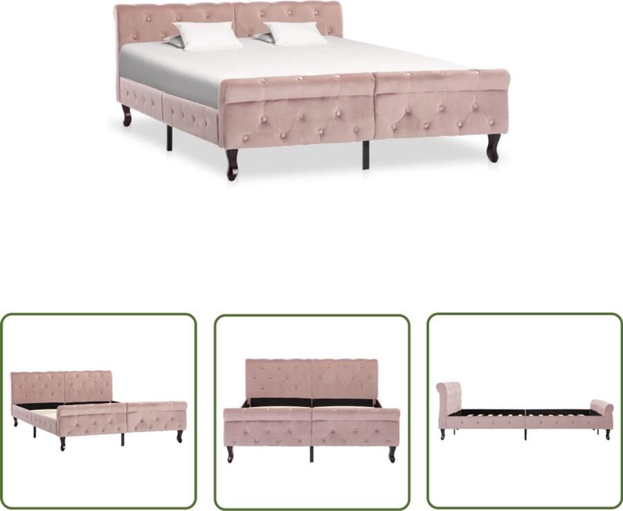 The Living Store Bedframe Klassiek Fluweel Roze 226 x 146.5 x 74 cm (L x B x H) 140 x 200 cm matras Montage vereist Klassieke Bedframe Rozenkleurige Bed Fluweel Bed Tweepersoons Bed Slaapkamer Meubels