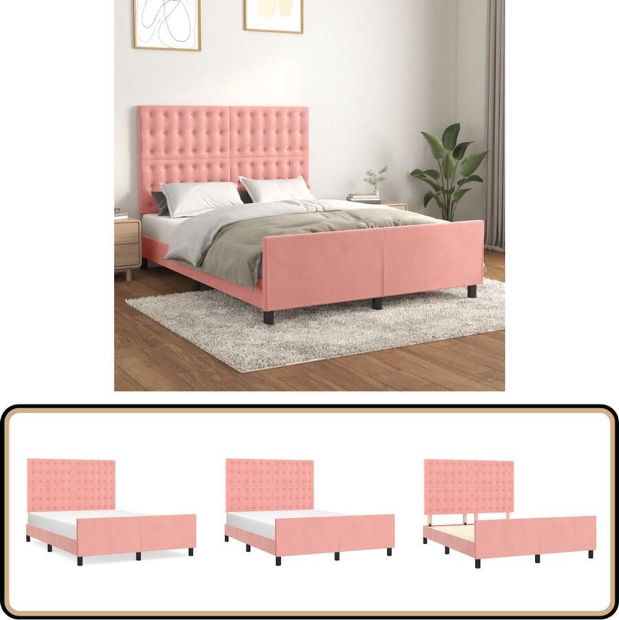 VidaXL Bedframe Fluweel Roze 140x200 cm Roze Bed Frame Velvet Bed Frame Tweepersoons Bed Frame Verstelbaar Hoofdeinde Luxe Bed Frame