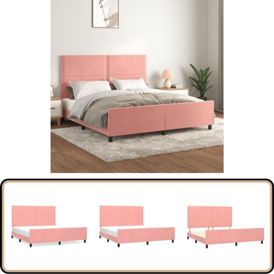 VidaXL Bedframe Fluweel Roze 160x200 cm Bed Frame Boxspring Tweepersoons Bed Rozerood Bed Velvet Bed Adjustable Headboard Houten Bed Multifunctioneel Bed