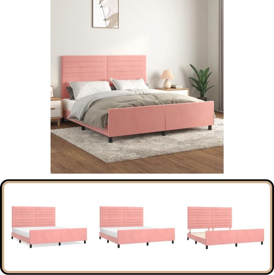 VidaXL Bedframe Fluweel Roze 160x200 cm Bed Frame Hoofdboard Velvet Bed Rooskleurig Bed Tweepersoons Bed Boxspring Bed Luxe Bed Comfort Bed