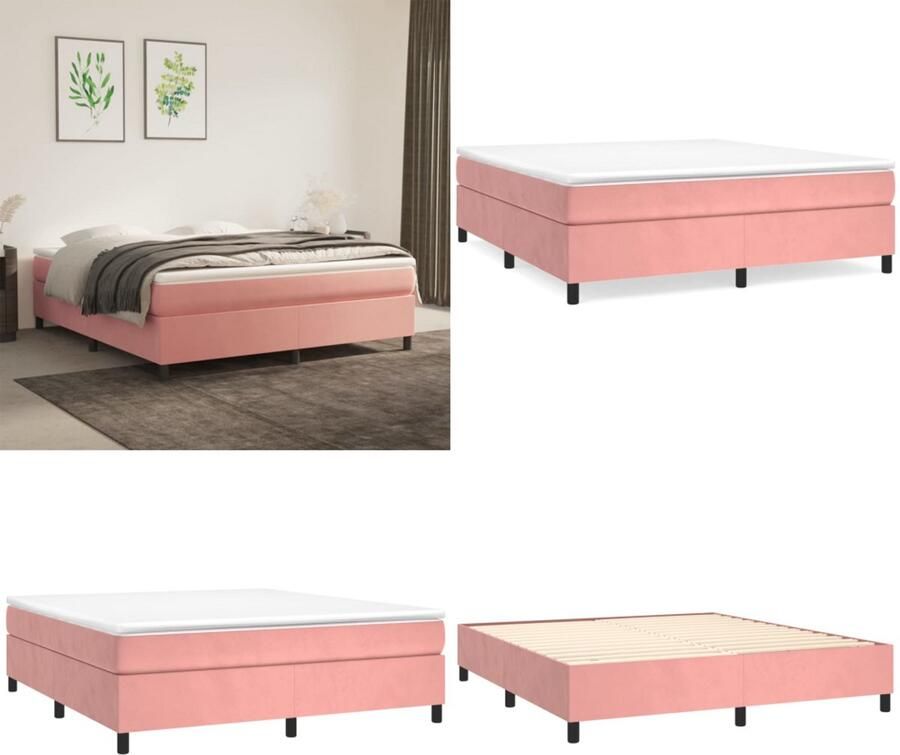 VidaXL Bedframe fluweel roze 160x200 cm Bedframe Bedframes Slaapmeubel Bedbodem