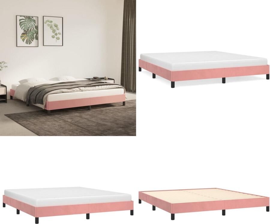 VidaXL Bedframe fluweel roze 160x200 cm Bedframe Bedframes Slaapmeubel Bedbodem