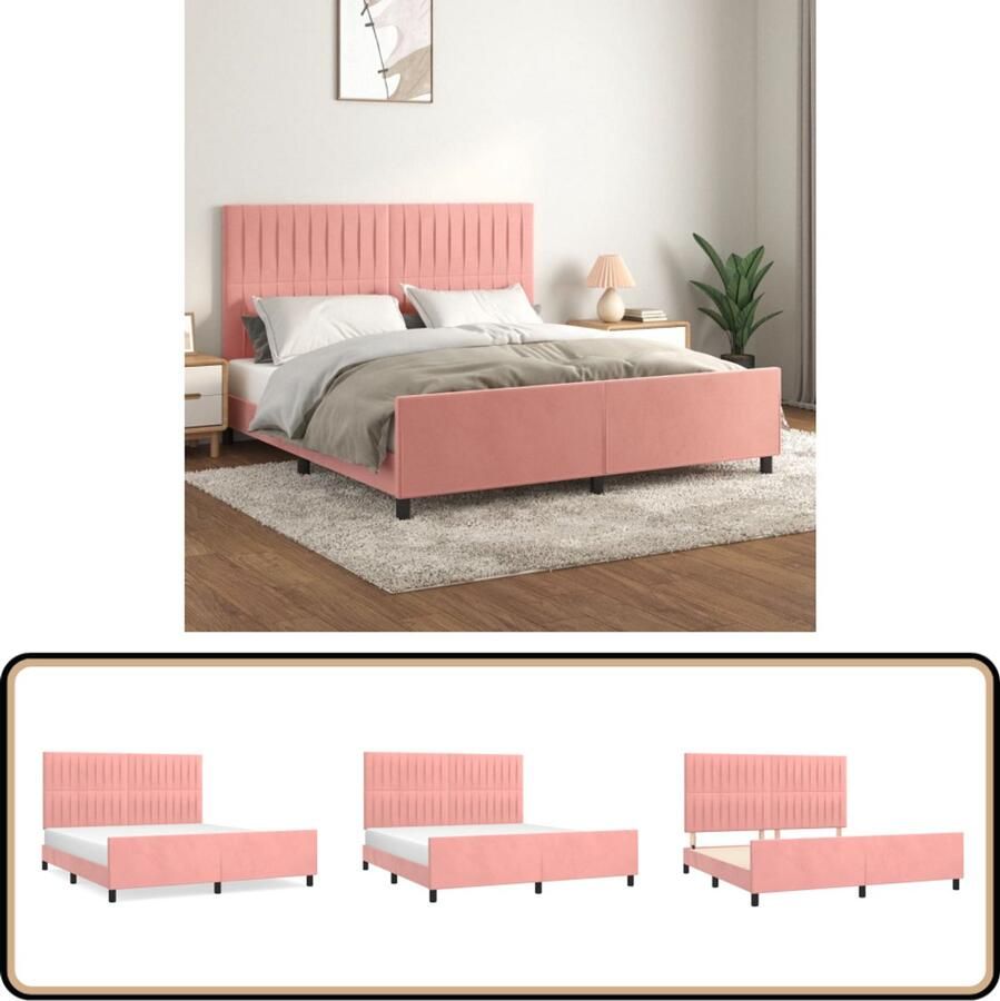VidaXL Bedframe Fluweel Roze 160x200 cm Fluweel Bed Frame Verstelbaar Hoofdeinde Roos Bed Tweepersoons Bed Boxspring Bed Met Hoofdbord Slaapkamer Meubilair