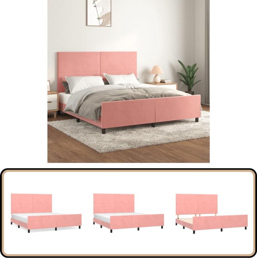 VidaXL Bedframe Fluweel Roze 160x200 cm Fluweel Bed Frame Verstelbaar Hoofdeinde Rozenkleurig Bed Tweepersoons Bed Boxspring Bed