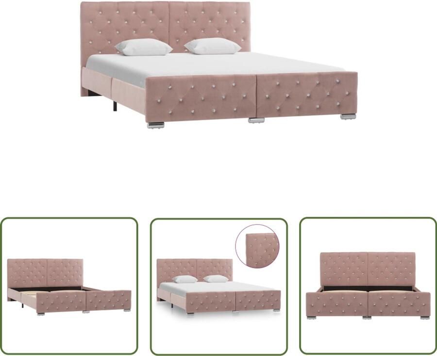 The Living Store Klassiek Bedframe Fluwelen Bekleding Geschikt voor Matras van 160 x 200 cm Roze Klassieke Bed Frame Rozerood Bed Tweepersoons Bed Velvet Bed Houten Bed