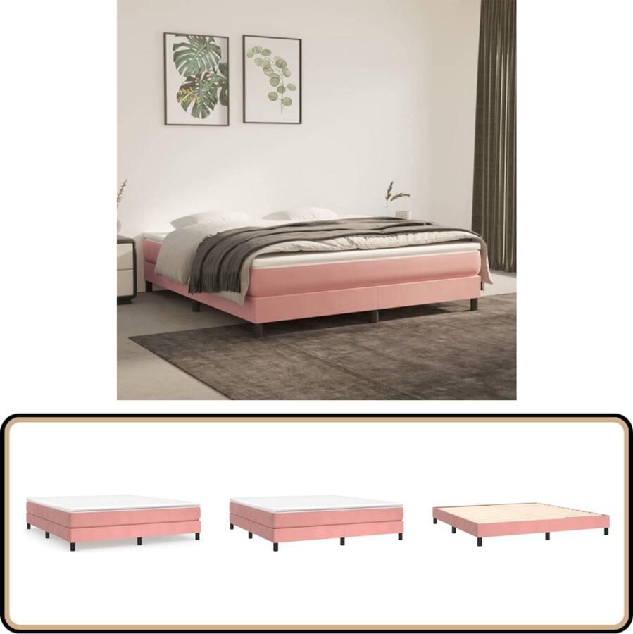 VidaXL Bedframe Fluweel Roze 180x200 cm Boxspring Frame Slaapkamer Meubilair Rozen Kleur Velvet Bed Frame Tweepersoons Bed