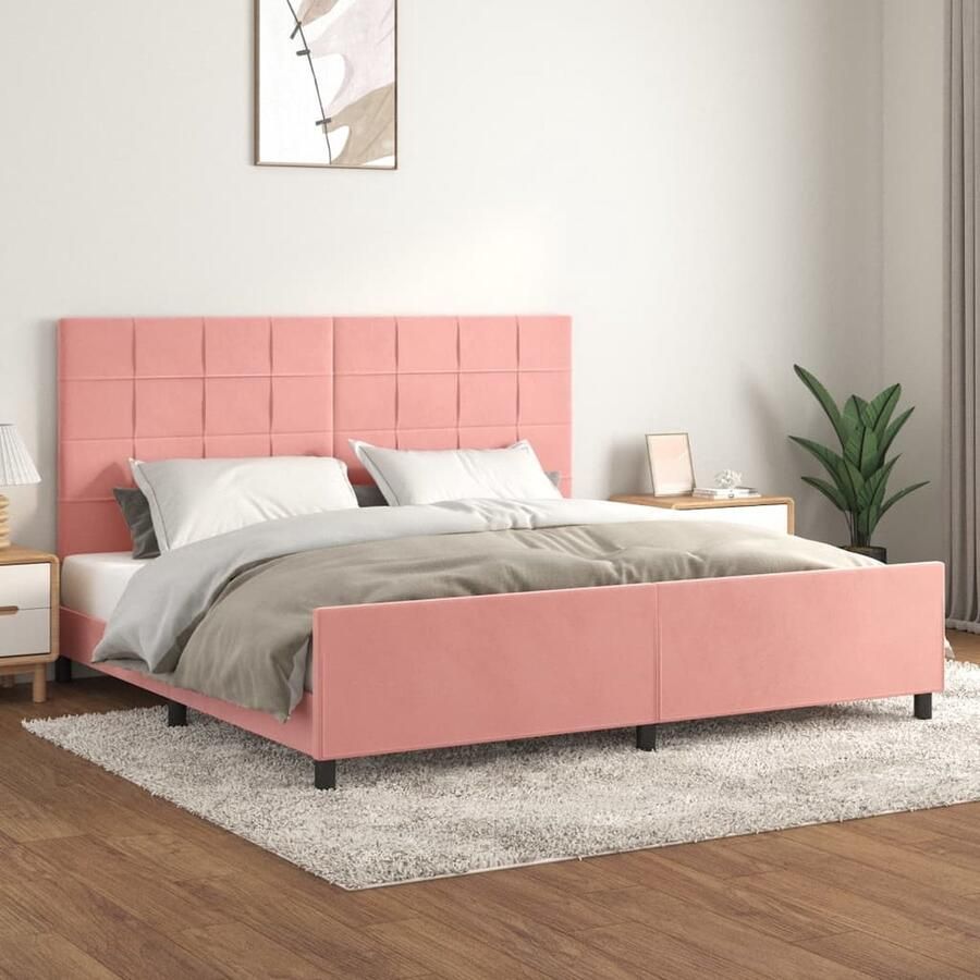 VidaXL Bedframe Fluweel Roze 200x200 cm Bed Frame Roze Bed Velvet Bed Tweepersoons Bed Boxspring Bed Hoofdbord Adjustable Headboard Multifunctioneel Bed - Foto 2