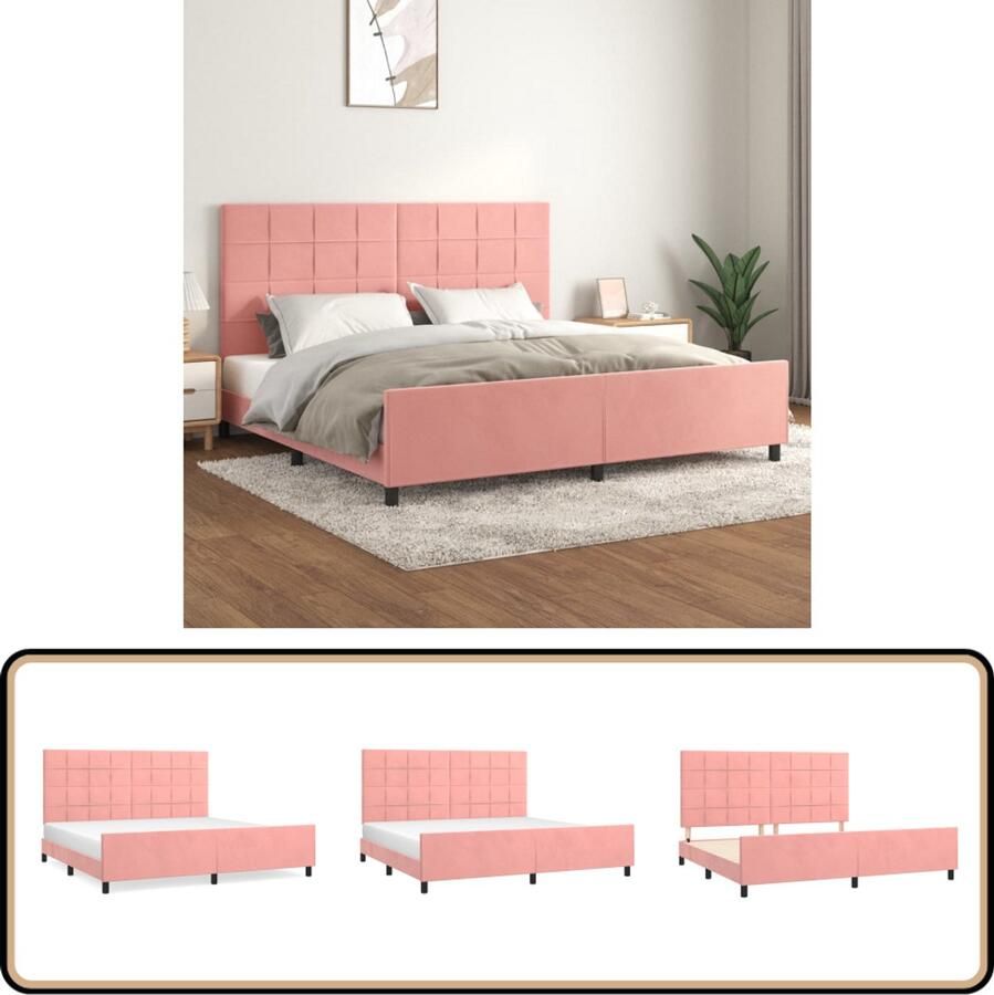 VidaXL Bedframe Fluweel Roze 200x200 cm Bed Frame Roze Bed Velvet Bed Tweepersoons Bed Boxspring Bed Hoofdbord Adjustable Headboard Multifunctioneel Bed